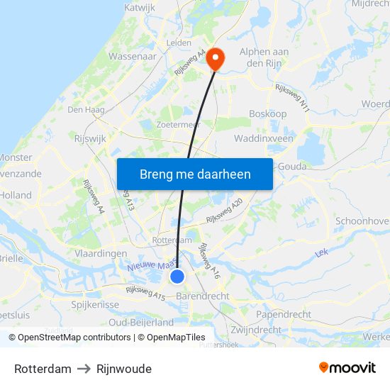 Rotterdam to Rijnwoude map
