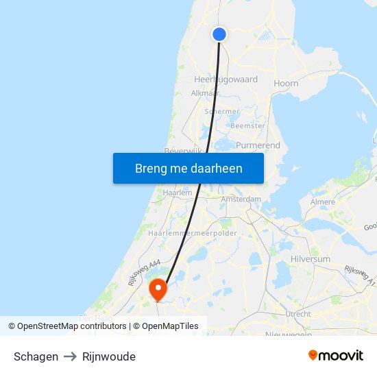 Schagen to Rijnwoude map