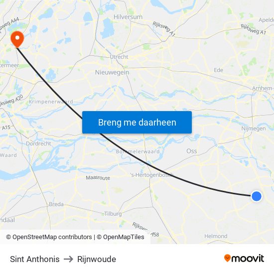 Sint Anthonis to Rijnwoude map