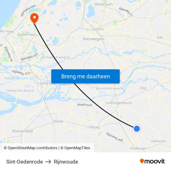 Sint-Oedenrode to Rijnwoude map