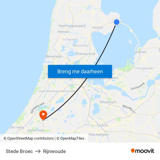 Stede Broec to Rijnwoude map