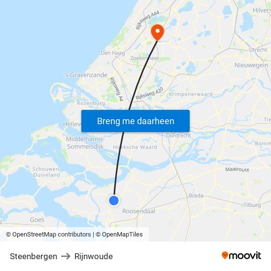 Steenbergen to Rijnwoude map