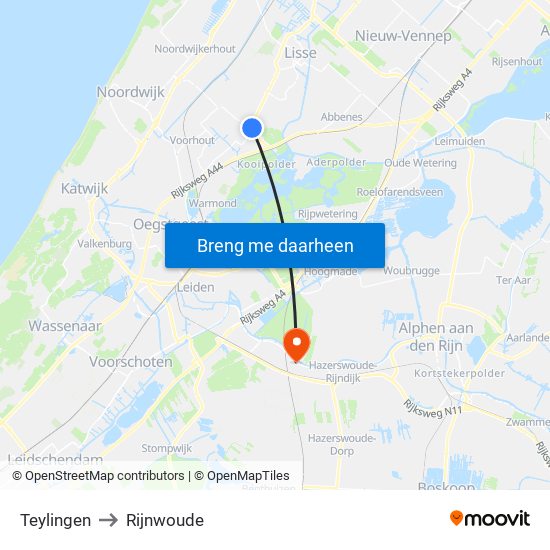 Teylingen to Rijnwoude map