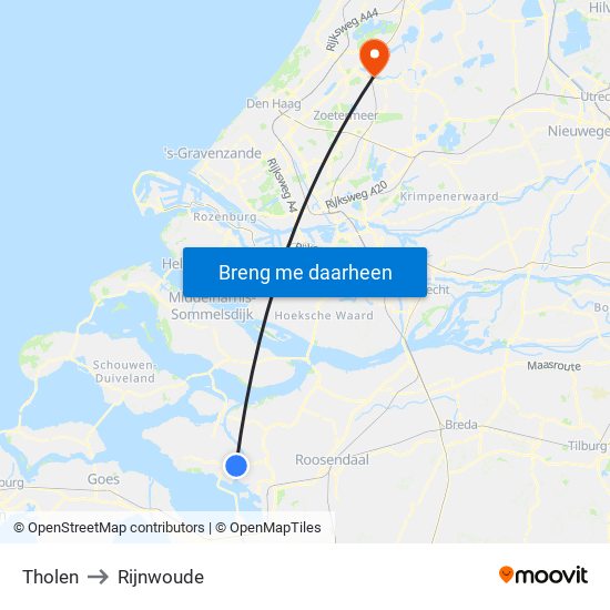 Tholen to Rijnwoude map
