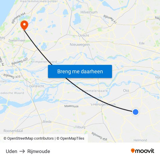 Uden to Rijnwoude map