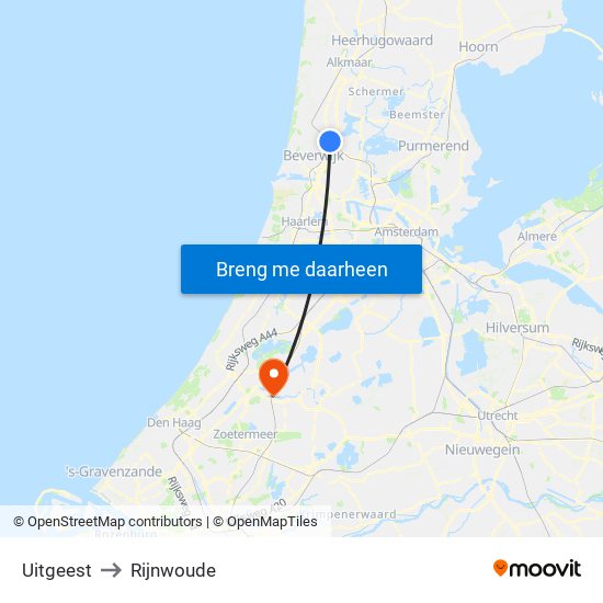 Uitgeest to Rijnwoude map