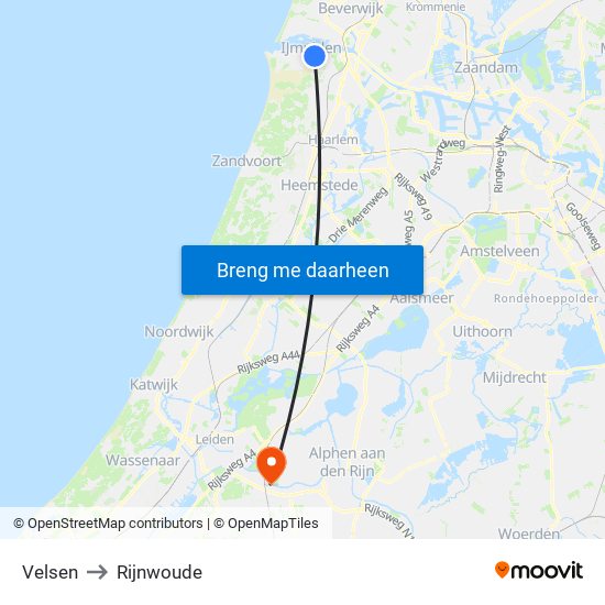 Velsen to Rijnwoude map