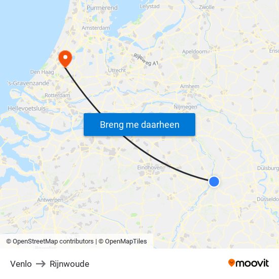 Venlo to Rijnwoude map