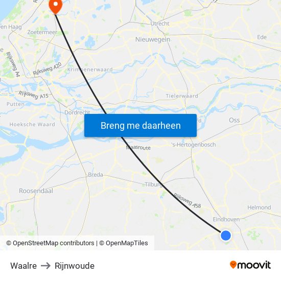 Waalre to Rijnwoude map