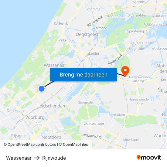 Wassenaar to Rijnwoude map