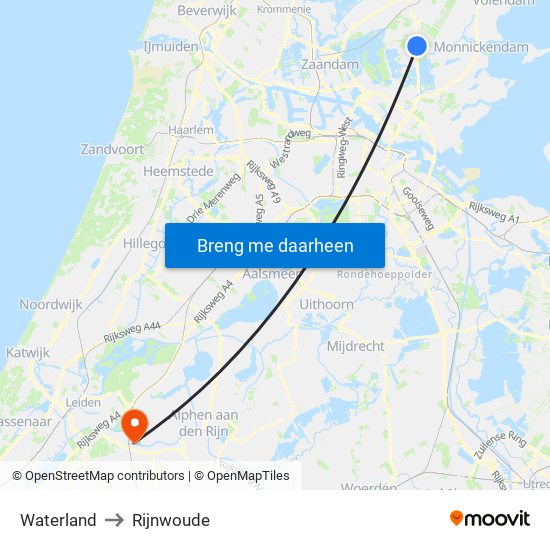 Waterland to Rijnwoude map