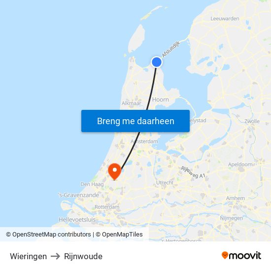 Wieringen to Rijnwoude map