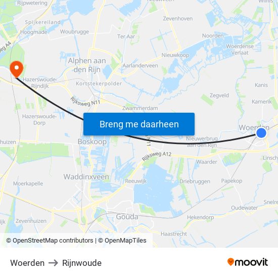 Woerden to Rijnwoude map