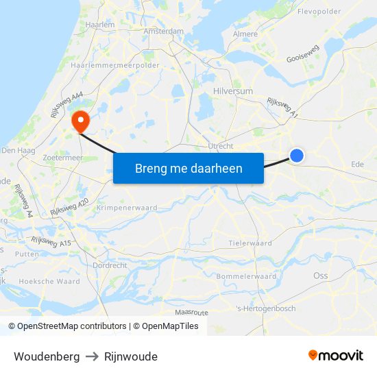 Woudenberg to Rijnwoude map