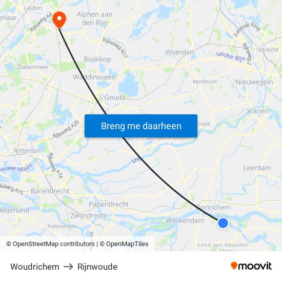 Woudrichem to Rijnwoude map