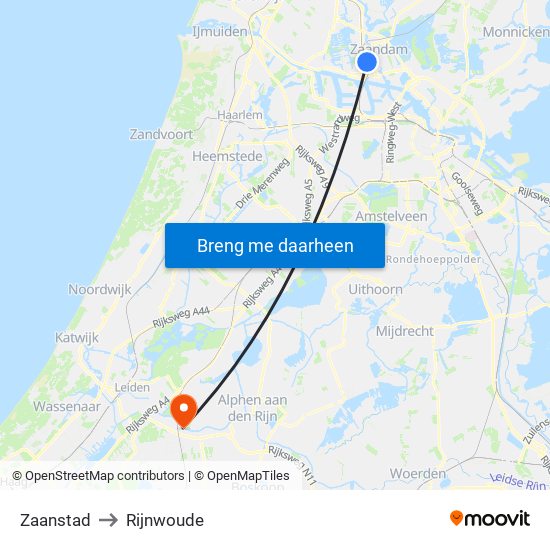 Zaanstad to Rijnwoude map