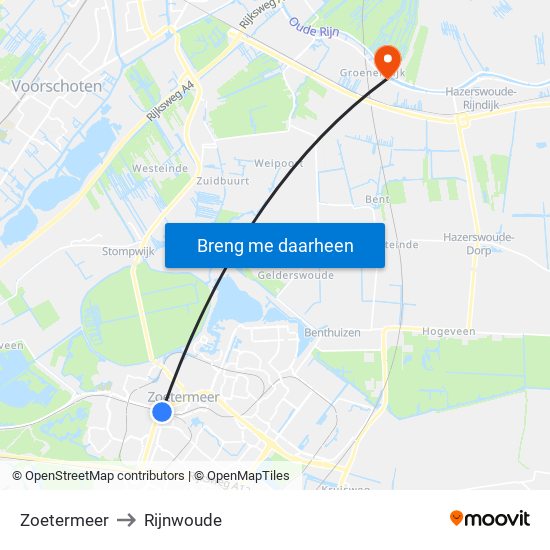Zoetermeer to Rijnwoude map