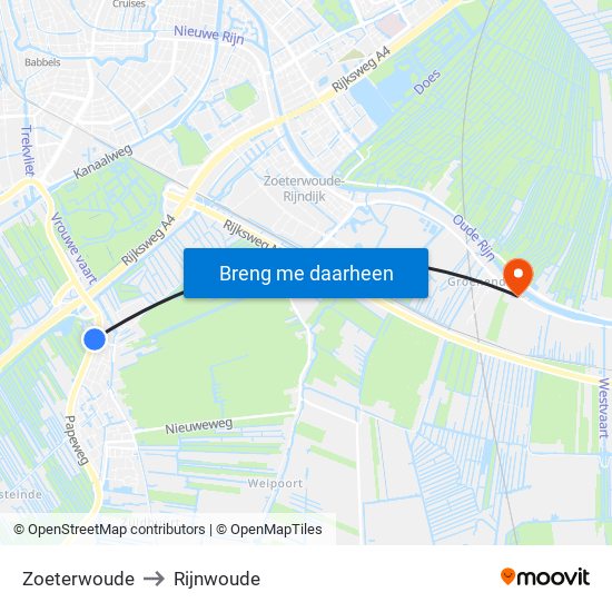 Zoeterwoude to Rijnwoude map