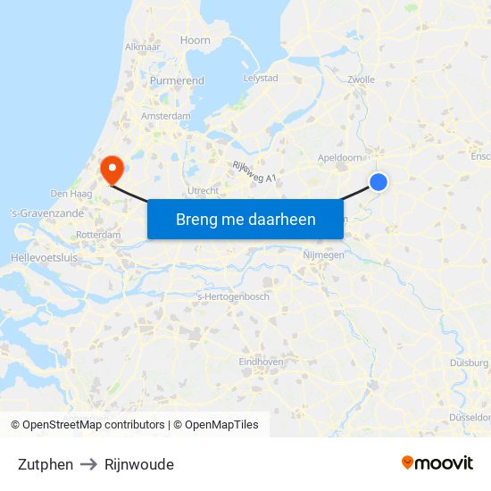 Zutphen to Rijnwoude map