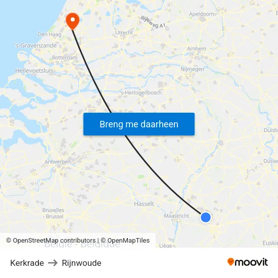 Kerkrade to Rijnwoude map