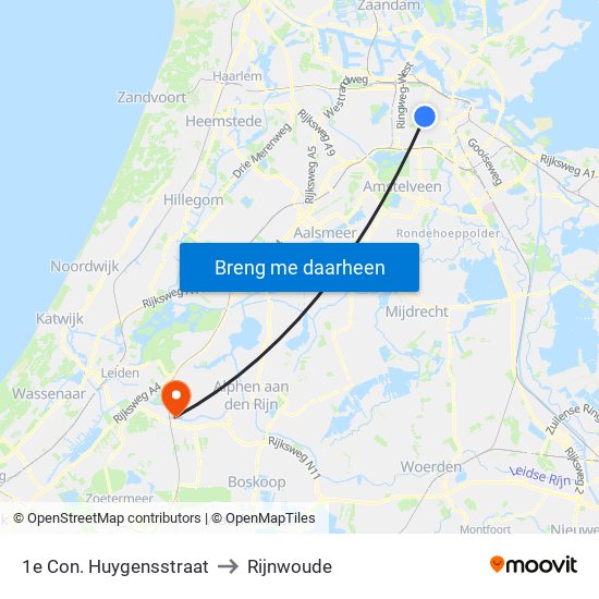 1e Con. Huygensstraat to Rijnwoude map