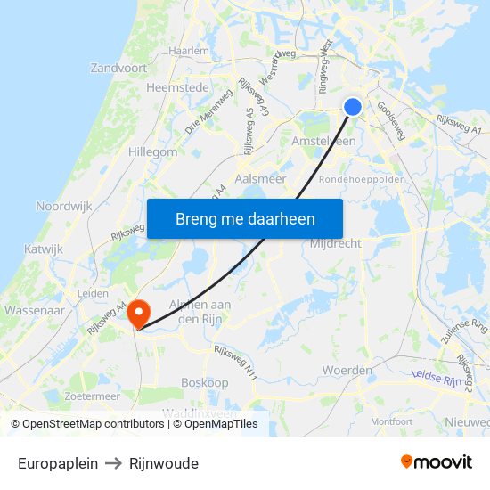 Europaplein to Rijnwoude map