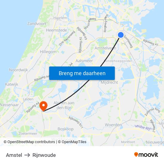 Amstel to Rijnwoude map