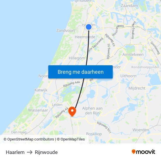 Haarlem to Rijnwoude map