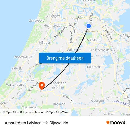Amsterdam Lelylaan to Rijnwoude map