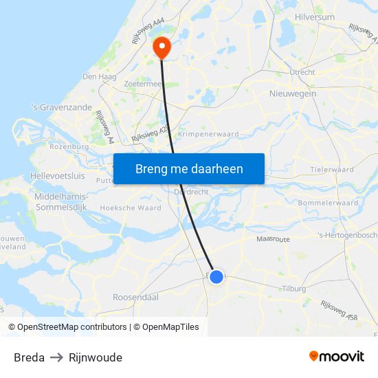 Breda to Rijnwoude map