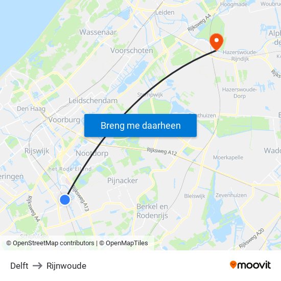 Delft to Rijnwoude map