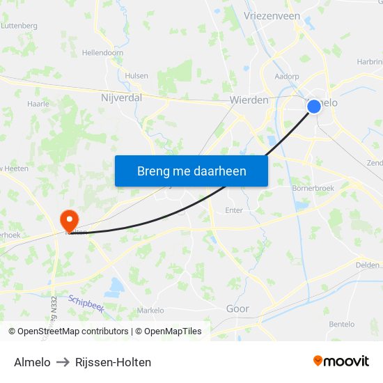 Almelo to Rijssen-Holten map