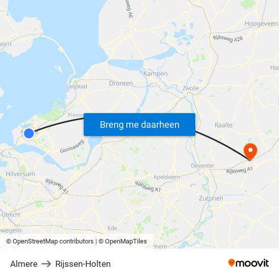 Almere to Rijssen-Holten map