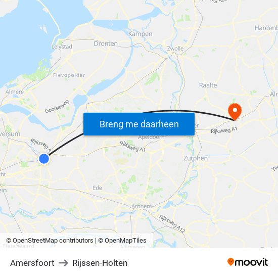 Amersfoort to Rijssen-Holten map