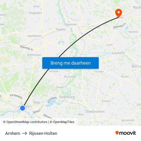 Arnhem to Rijssen-Holten map