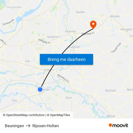 Beuningen to Rijssen-Holten map