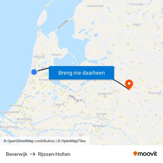 Beverwijk to Rijssen-Holten map