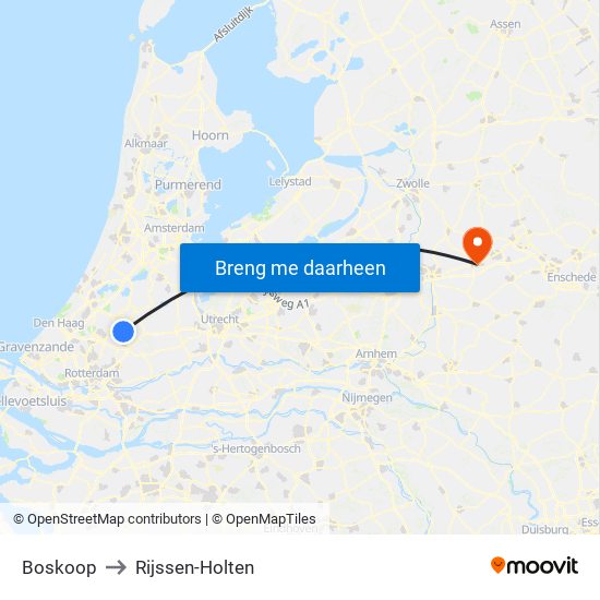 Boskoop to Rijssen-Holten map