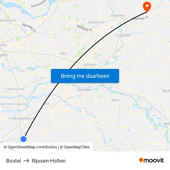 Boxtel to Rijssen-Holten map