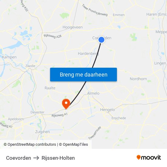 Coevorden to Rijssen-Holten map