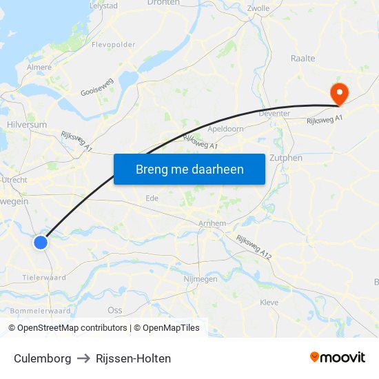 Culemborg to Rijssen-Holten map