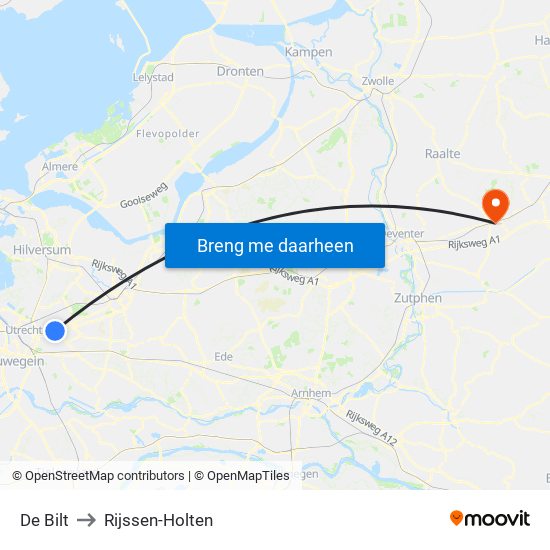 De Bilt to Rijssen-Holten map