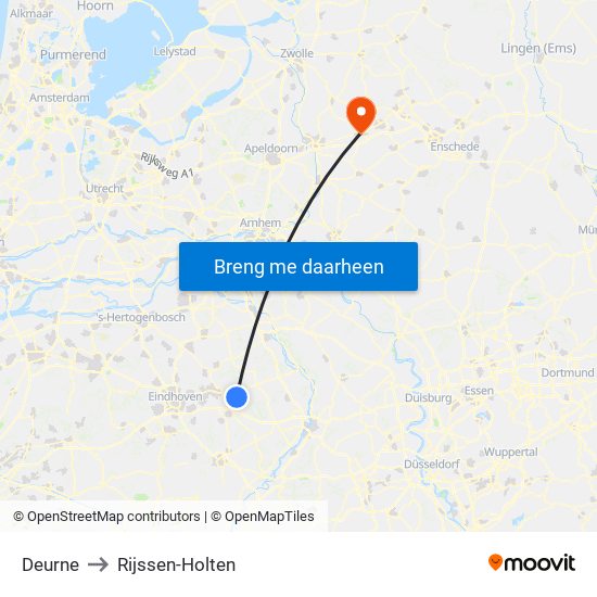 Deurne to Rijssen-Holten map