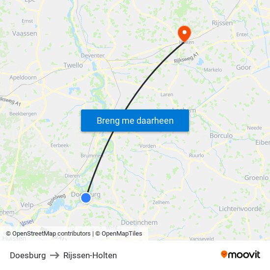Doesburg to Rijssen-Holten map