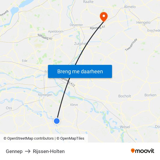 Gennep to Rijssen-Holten map