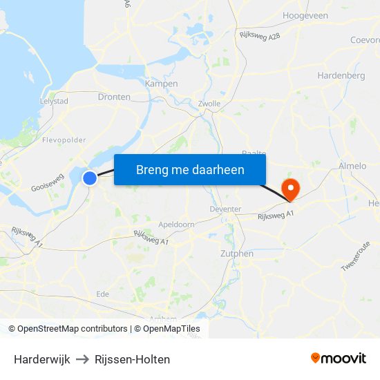 Harderwijk to Rijssen-Holten map
