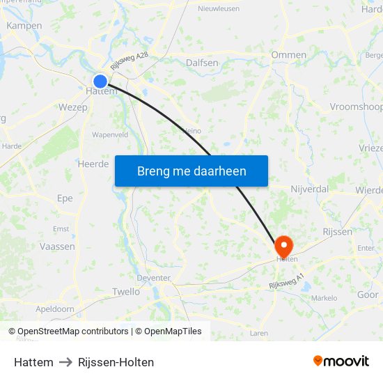 Hattem to Rijssen-Holten map