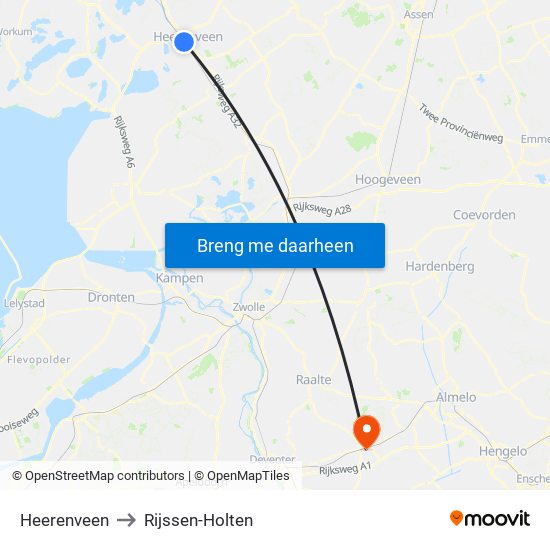 Heerenveen to Rijssen-Holten map