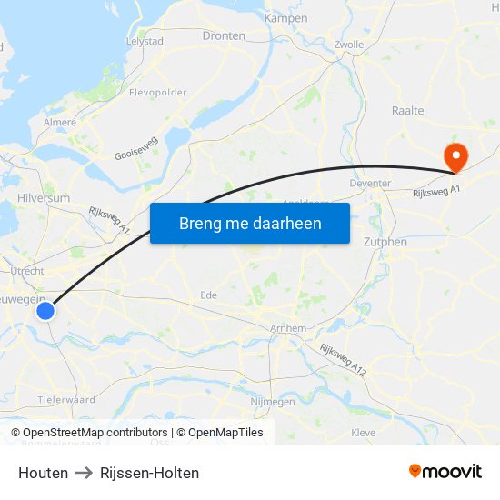 Houten to Rijssen-Holten map