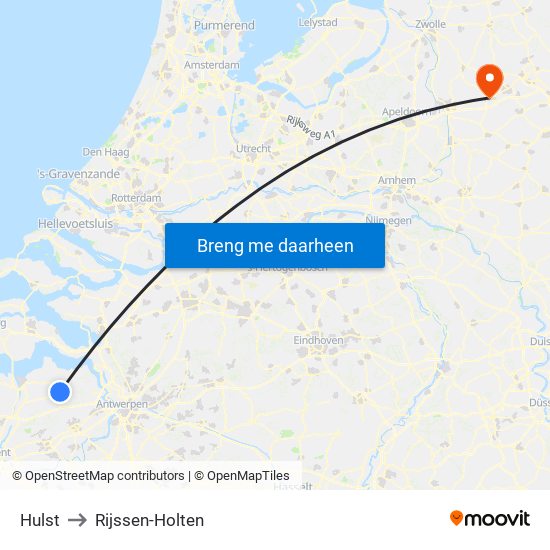 Hulst to Rijssen-Holten map